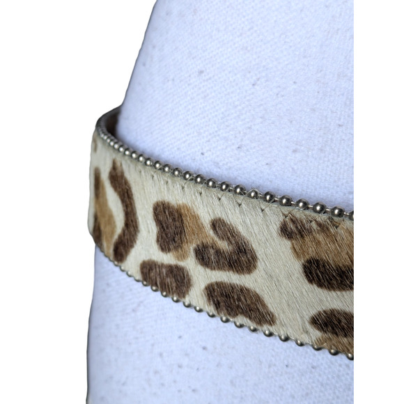 Vintage BB Simon Animal Print Calf Pony Hair Belt Sz XL Western Beige Tan Silver main image 8